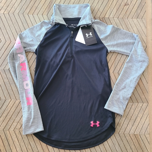 NWT Under Armour Girls M Black and Gray Quarter-Zip Top - Picture 1 of 5